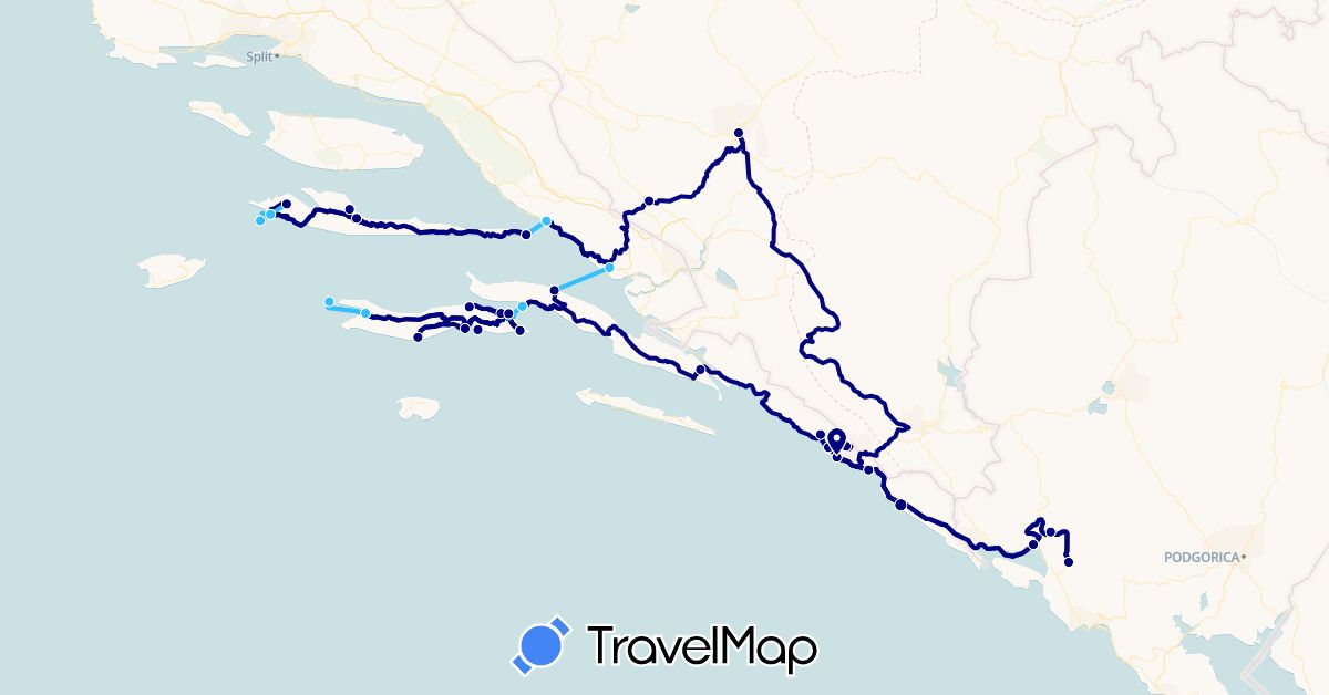 TravelMap itinerary: driving, boat in Bosnia and Herzegovina, Croatia, Montenegro (Europe)